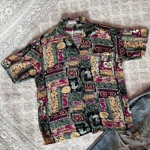 Vintage Colorful Wildly Patterned Button Down Casual Or Party Shirt Men’s